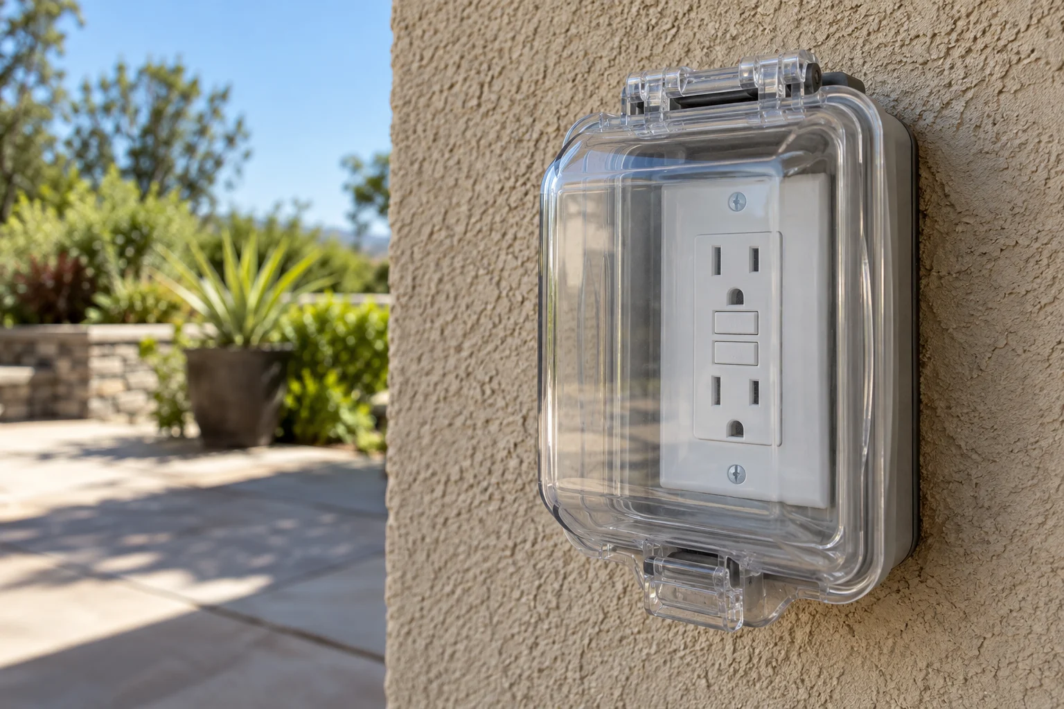 Photorealistic illustration: Outdoor receptacle with a weather cover